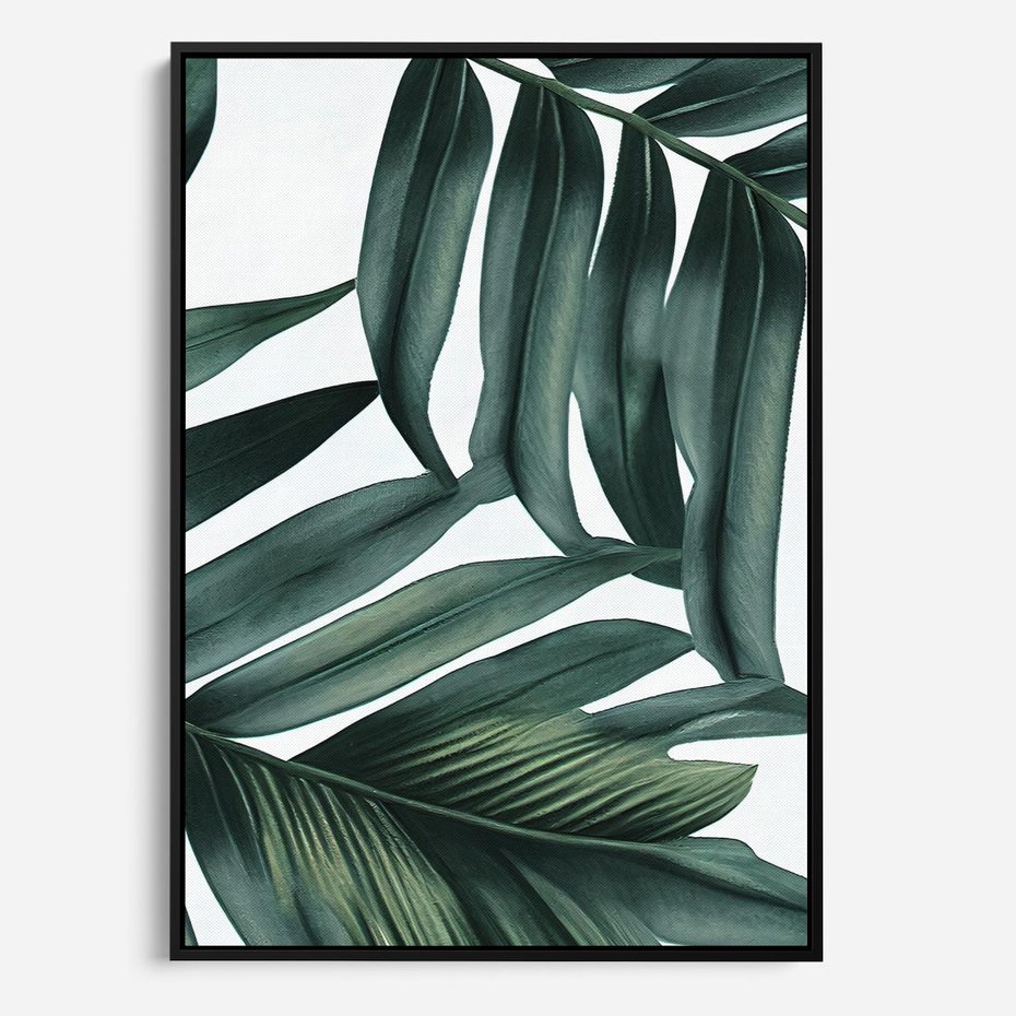 Obraz w ramie 50x70 - Ruchome liście czasu - liście palmy, tropikalne - rama czarna