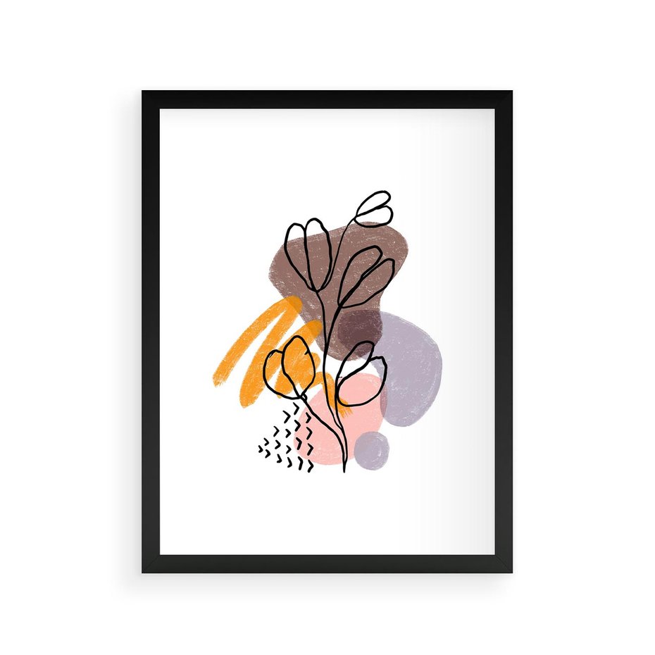 Plakat w ramie 30x40 - Bezgraniczne Widzenia - abstrakcyjna sztuka, liść gałązka - rama czarna