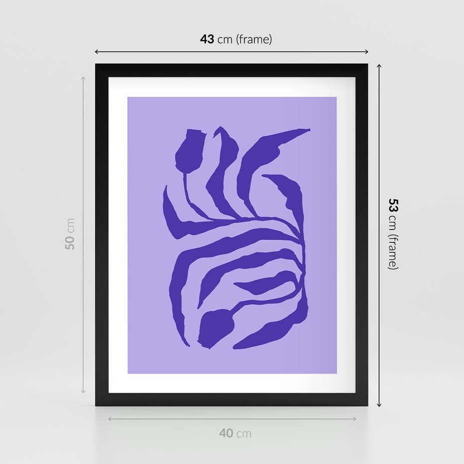 Plakat w ramie 40x50 - Boho Sztuka Wolności - kwiaty, energetyczne fioletowe tło - rama czarna