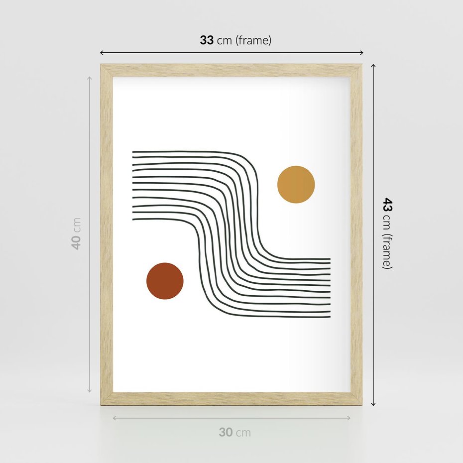 Plakat w ramie 30x40 - Kontury Harmonii - nieregularne linie, koła - rama drewno