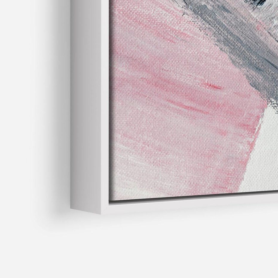 Obraz w ramie 50x50 - Kontrastujący Ruch Emocji - abstrakcyjne pasy farby, kolory róż szary czarny - rama biała