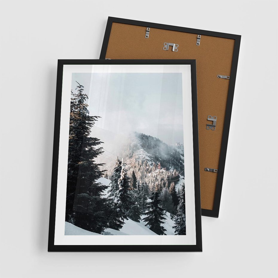 Plakat w ramie 50x70 - Góry, Las i Śnieg na Obrazie - góry, las - rama czarna