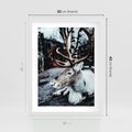 Plakat w ramie 30x40 - W Zimowej Krainie - renifer, zima - rama biała