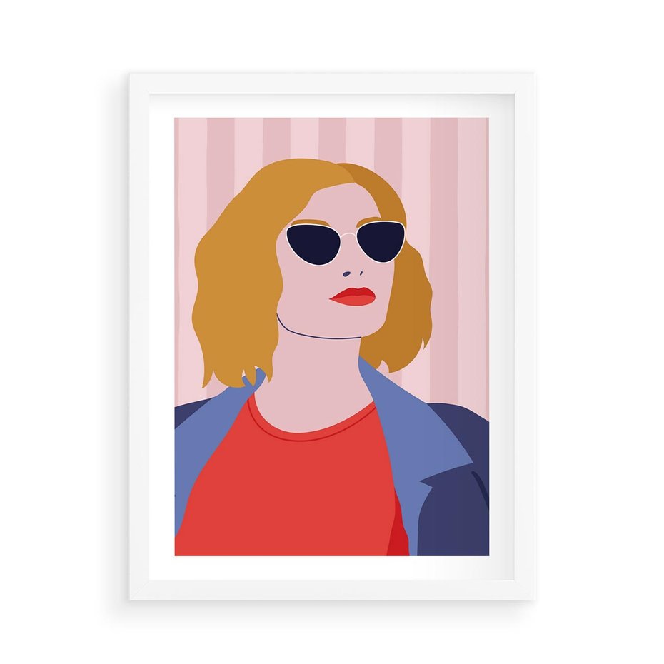 Plakat w ramie 50x70 - Kobieca Ekspresja - nowoczesny plakat, styl retro - rama biała