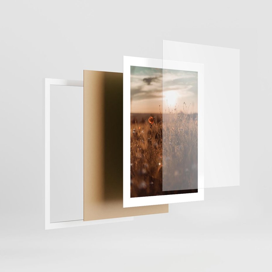 Plakat w ramie 30x40 - Zachwyt zachodem słońca na łące - zachód, słońca - rama biała