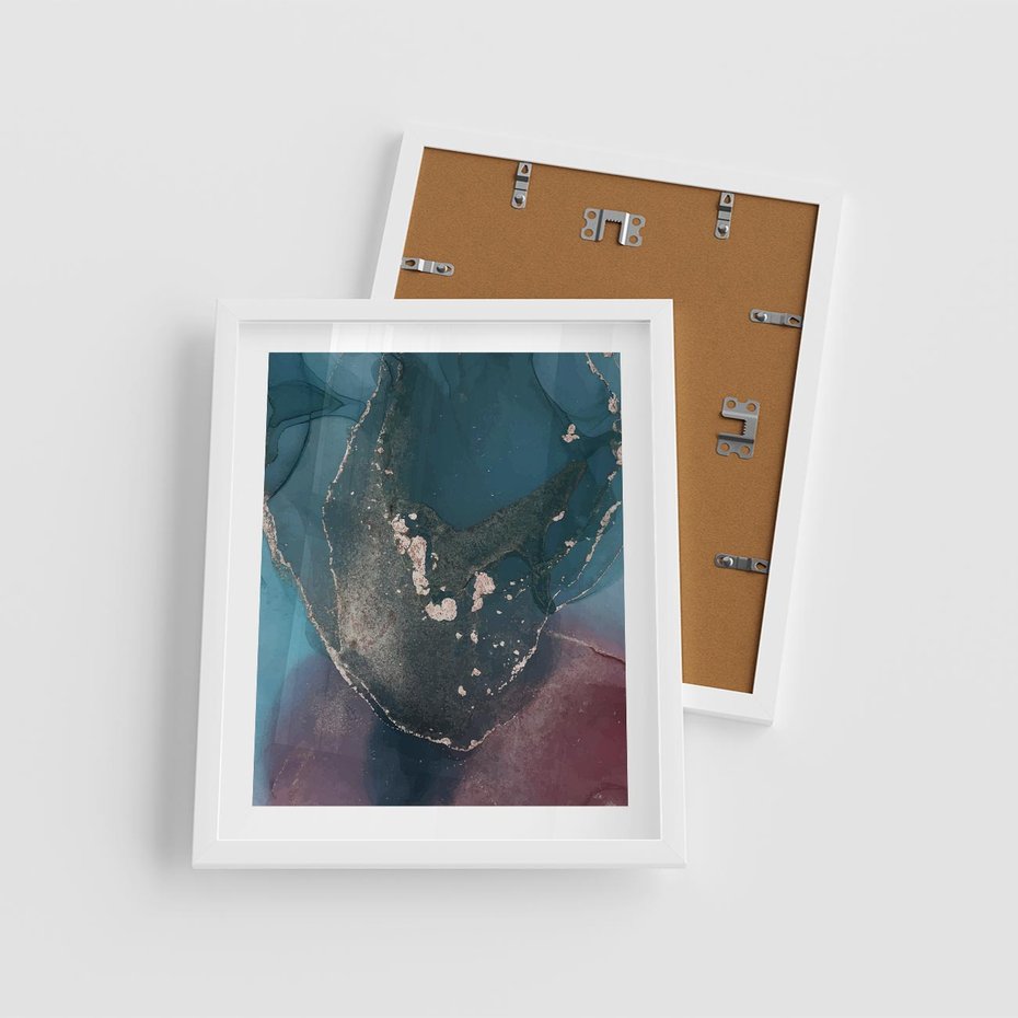 Plakat w ramie 40x50 - Luksusowy Kontrast - marmur, granat i fiolet - rama biała