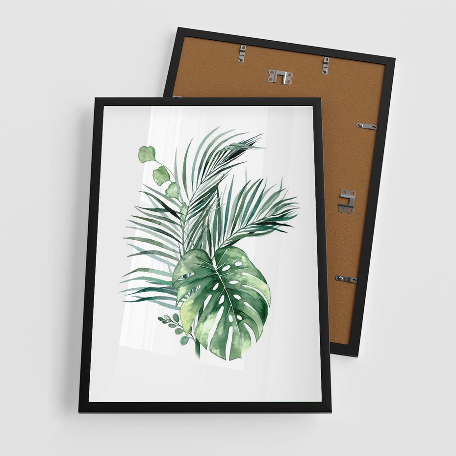 Plakat w ramie 50x70 - Liście i Życie: Akwarelowa Oaza - akwarelowy obrazek, pamy - rama czarna