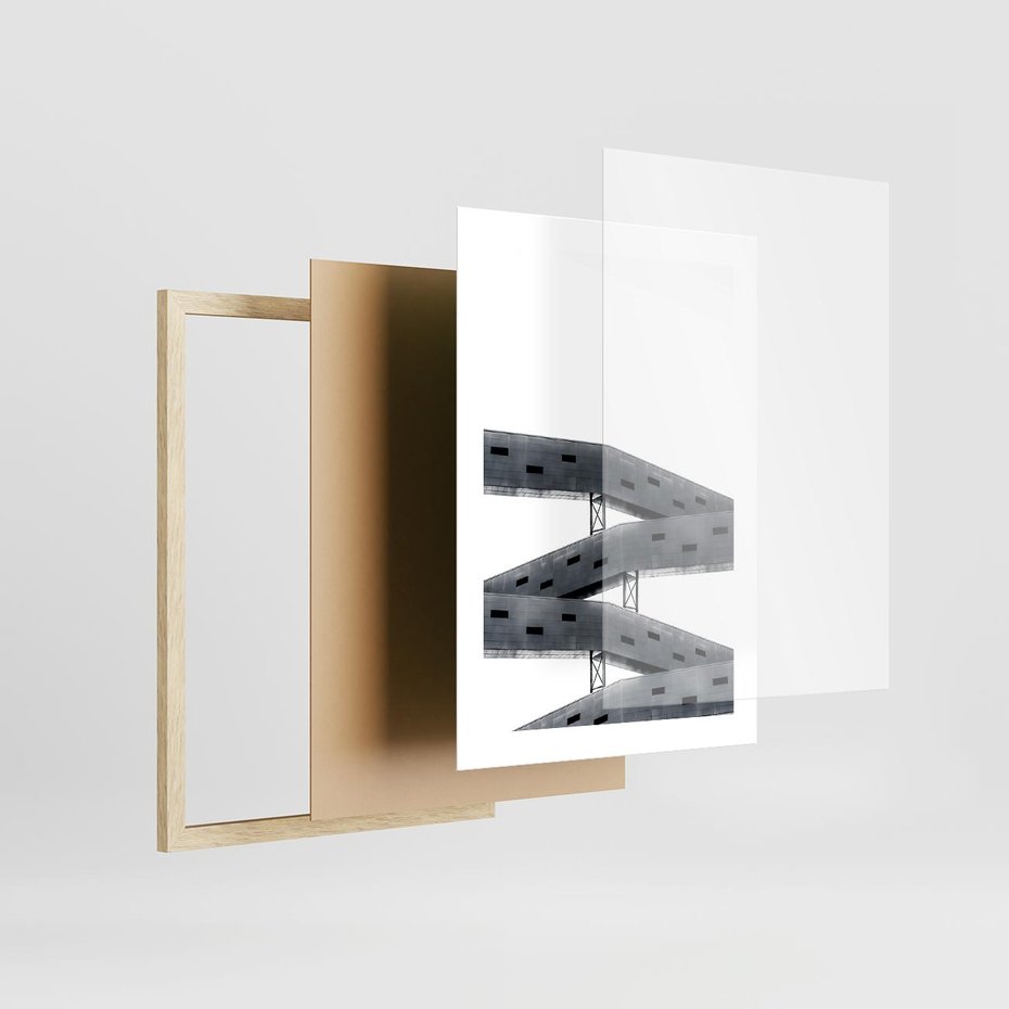 Plakat w ramie 30x40 - Monochromatyczna Sztuka Nowoczesnych Budynków - architektura, nowoczesne formy - rama drewno
