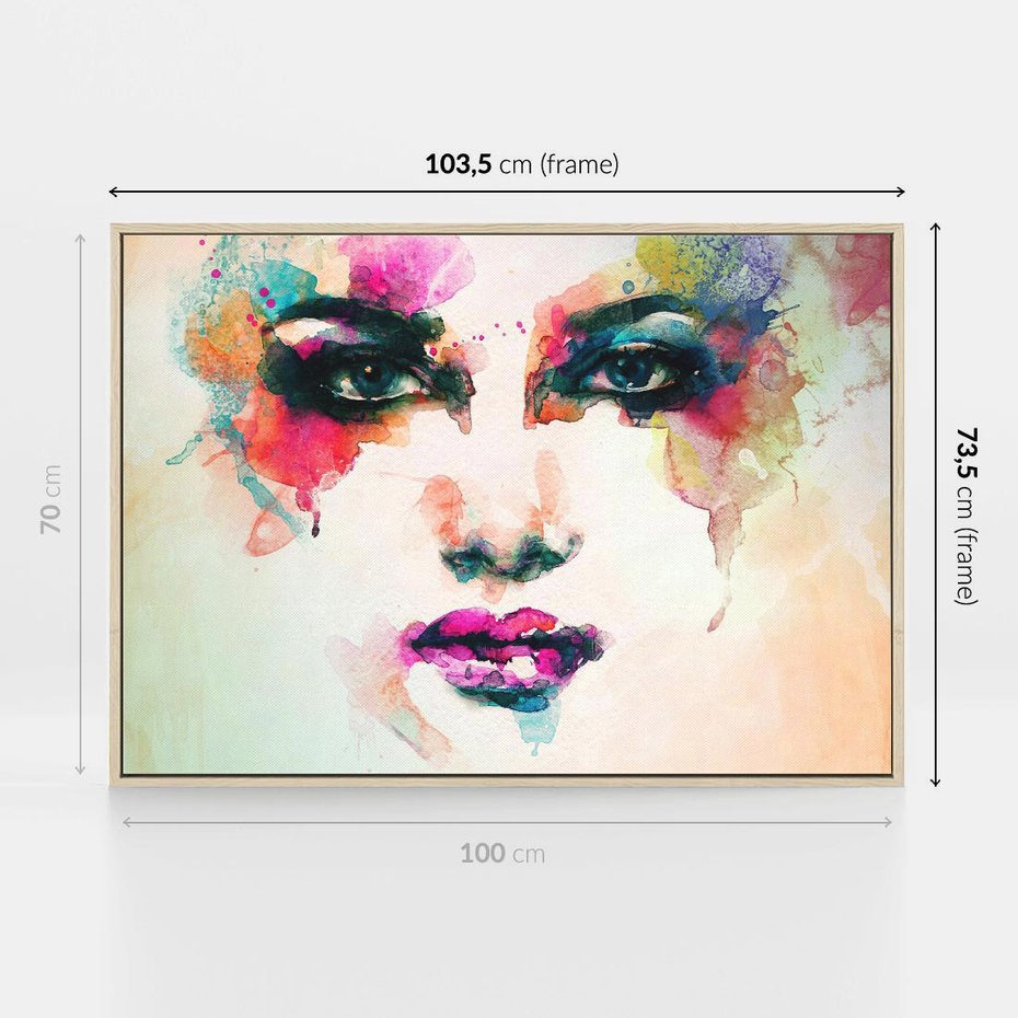 Obraz w ramie 100x70 - Eteryczna Głębia Dusz - portret twarz kobiety, wyraziste oczy - rama drewno