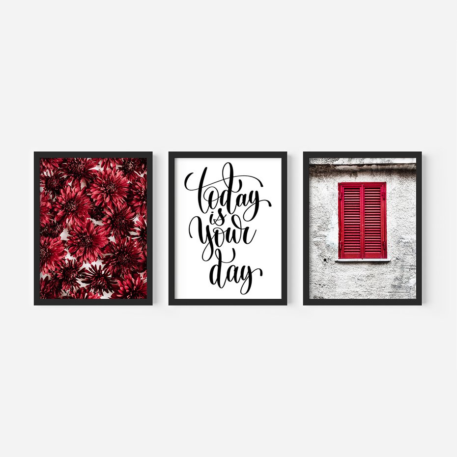 Zestaw obrazy w ramie 40x50 galeria - Twój, dzień, cytat, motywacja - rama czarna