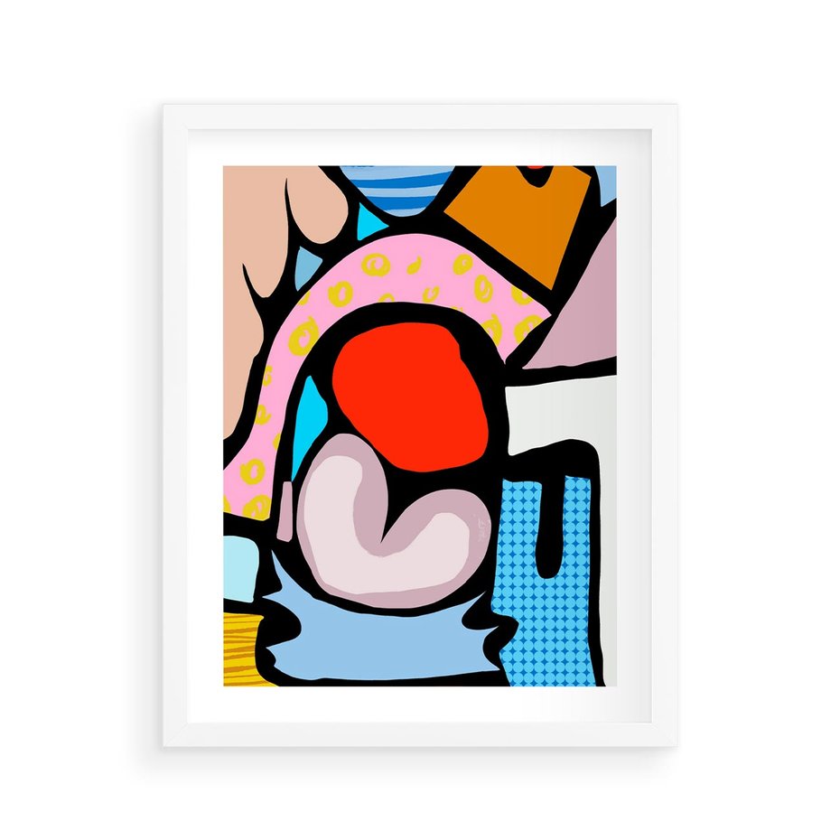 Plakat w ramie 40x50 - Czarny Komiks - abstrakcyjne formy, komiksowy styl - rama biała