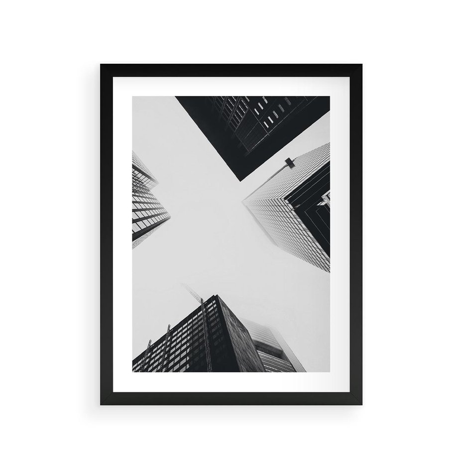 Plakat w ramie 30x40 - Nowoczesna Dynamika - perspektywa, wieżowce - rama czarna