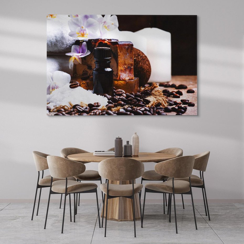 Obraz na płótnie 100x70 - Kawa i kwiaty w SPA - kawa, kwiat