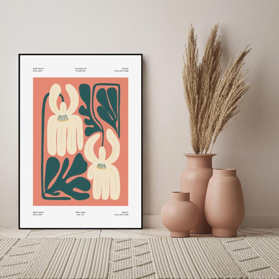 Obraz w ramie 50x70 - Migotliwe Echa - kwiaty, nowoczesna abstrakcja - rama czarna