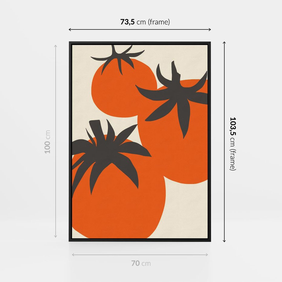Obraz w ramie 70x100 - Jadalne Kształty - nowoczesny plakat do kuchni, pomidory - rama czarna