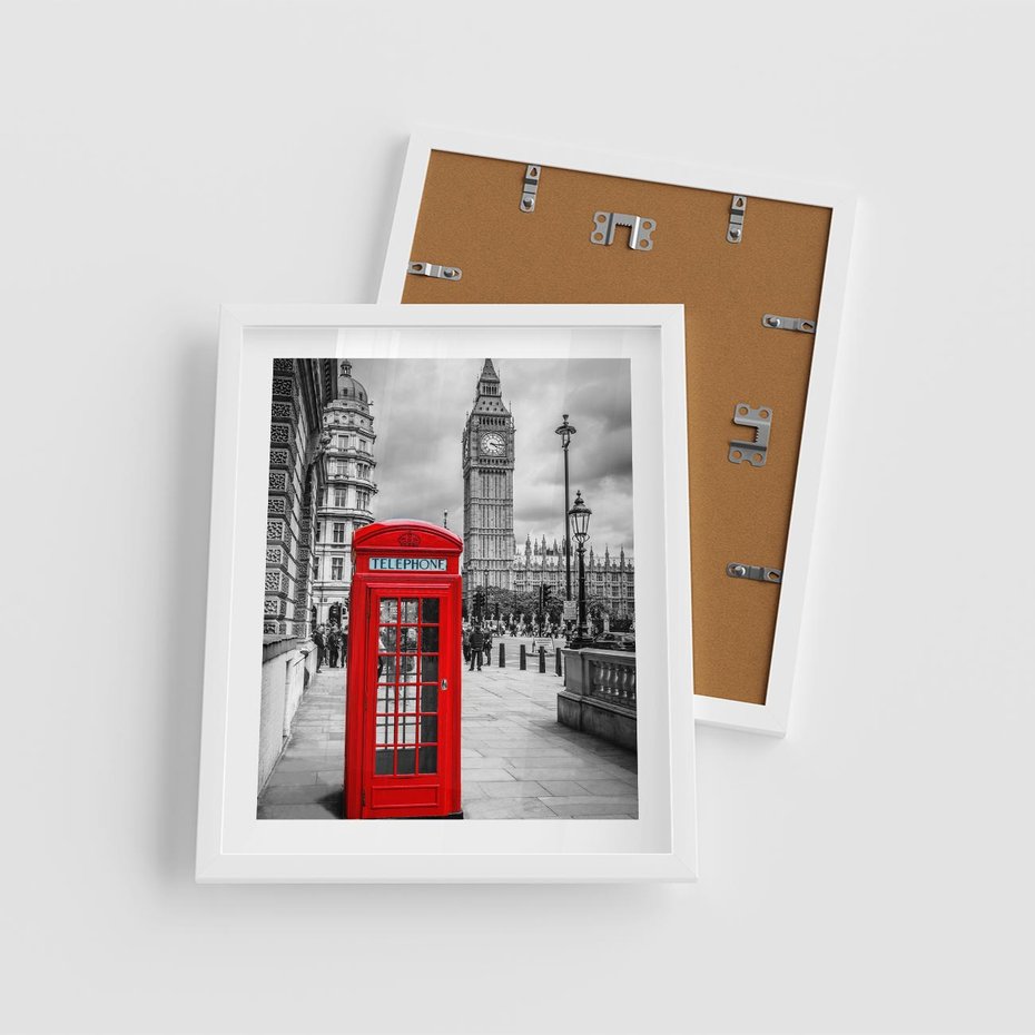 Plakat w ramie 40x50 - Kontrastująca Budka w Londynie - Londyn, budka - rama biała