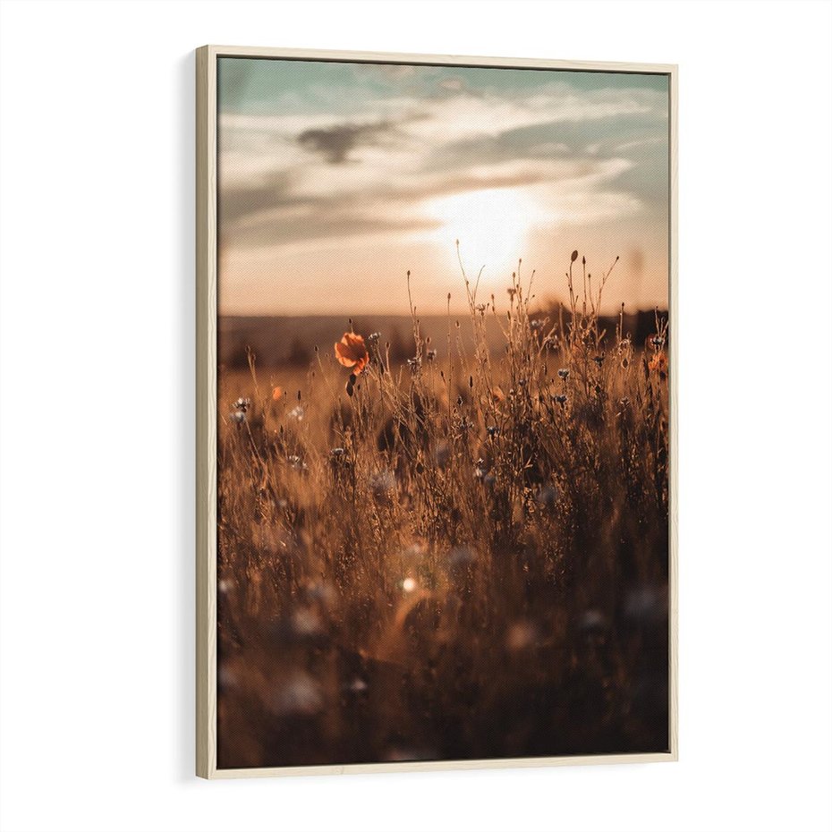 Obraz w ramie 80x120 - Zachwyt zachodem słońca na łące - zachód, słońca - rama drewno