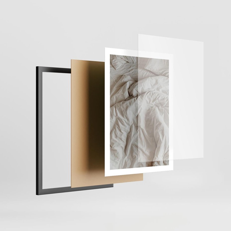 Plakat w ramie 50x70 - Spokojna Noc - biała pościel, zdjęcie do sypialni - rama czarna
