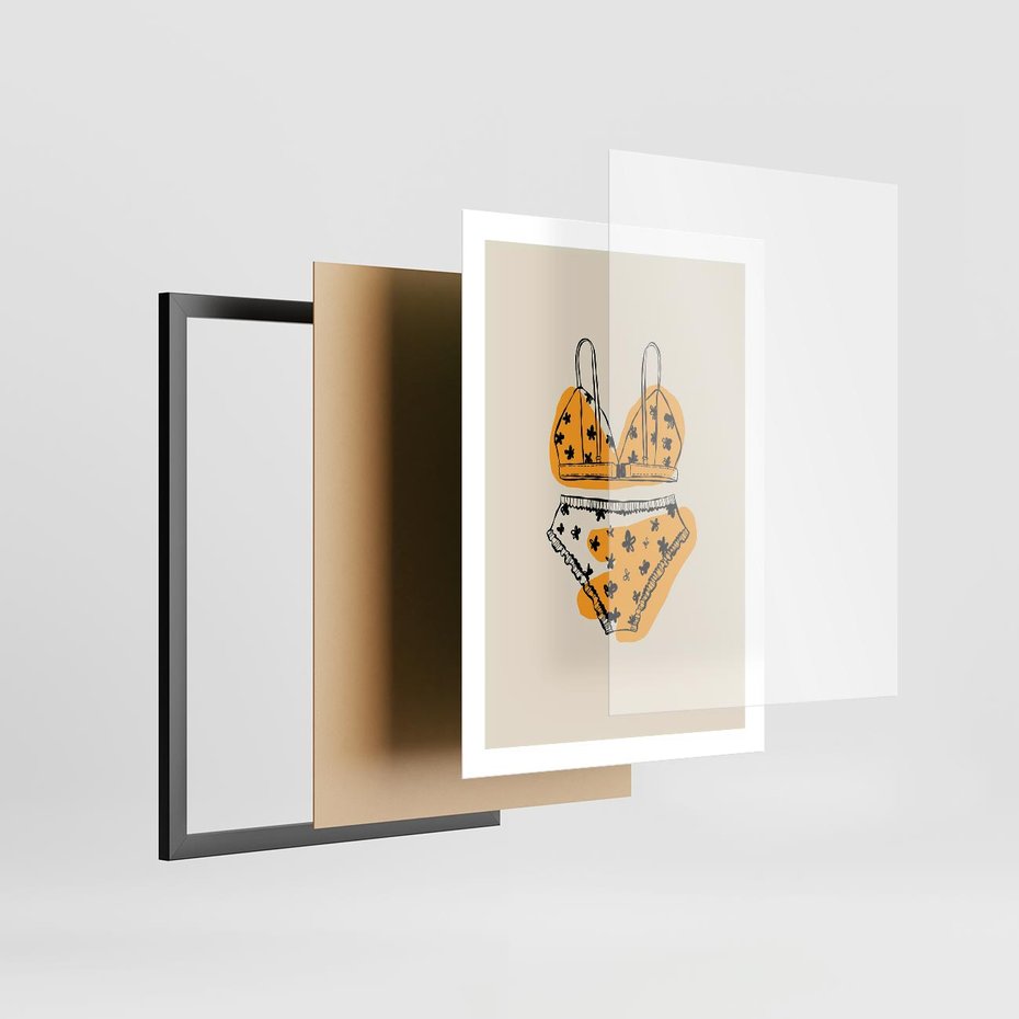 Plakat w ramie 50x70 - Minimalistyczny Szkic Bielizny - minimalistyczna grafika, szkic bielizny - rama czarna