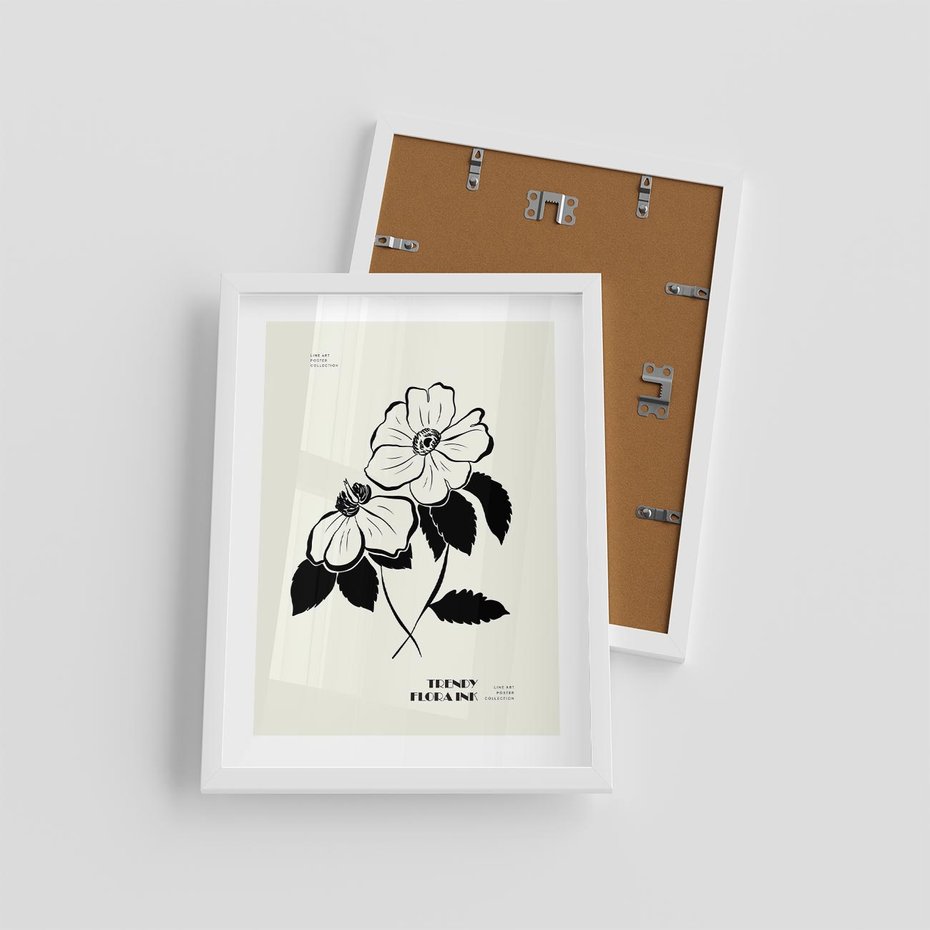 Plakat w ramie 30x40 - Poezja kwiecistej kreski - kwiaty, minimalistyczne - rama biała