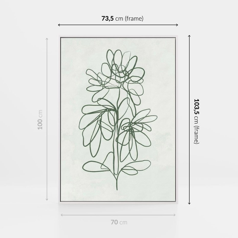 Obraz w ramie 70x100 - Spokojne Poddanie Naturze - zielony plakat, roślinne inspiracje - rama biała