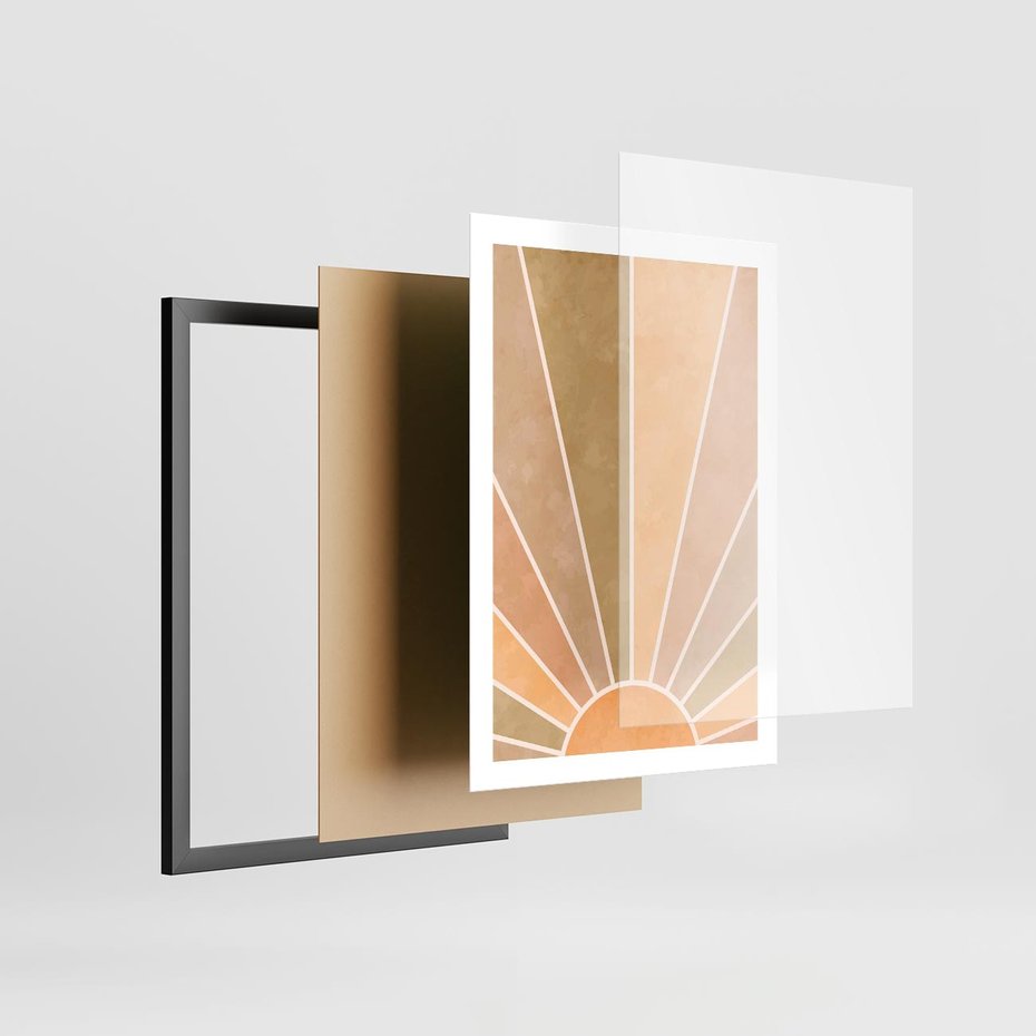 Plakat w ramie 50x70 - Grafika Boho w Odcieniach Pomarańczu - boho słońce, grafika - rama czarna