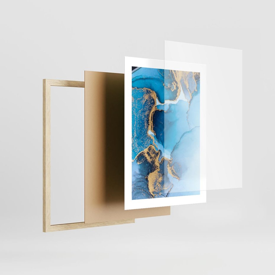 Plakat w ramie 30x40 - Elegancja i Wyrafinowanie - marmur, złoto - rama drewno