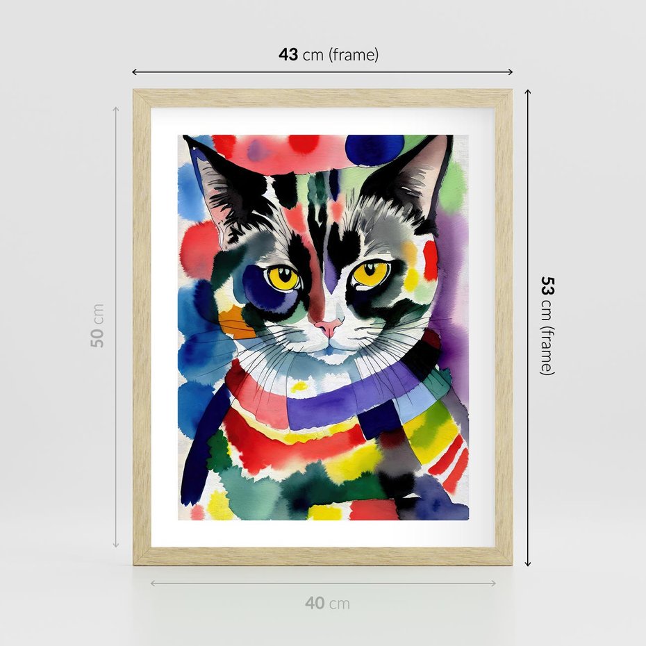 Plakat w ramie 40x50 - Koci Przyjaciel - abstrakcyjny obraz, akwarela - rama drewno