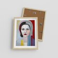 Plakat w ramie 30x40 - Kolorowe Granice Form - abstrakcyjny obraz olejny, portret twarzy kobiety - rama drewno