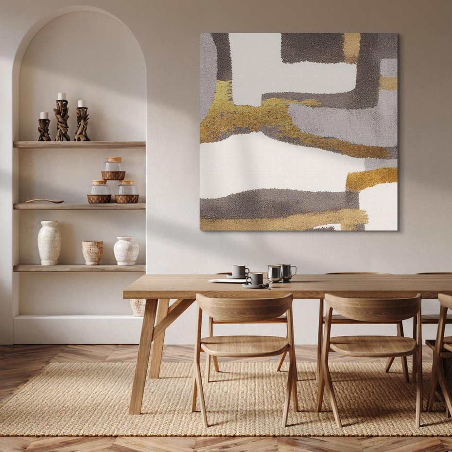 Obraz na płótnie 40x40 - Szaro-złote Wibracje - abstrakcyjne kształty, szerokie linie