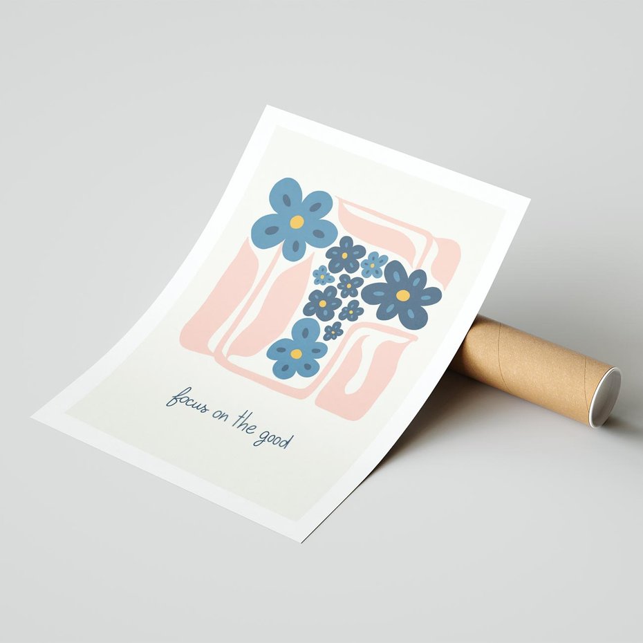 Plakat bez ramy 21x30 - Linie kwiatowych marzeń - minimalistyczna kwiatowa kompozycja, pastelowe kolory