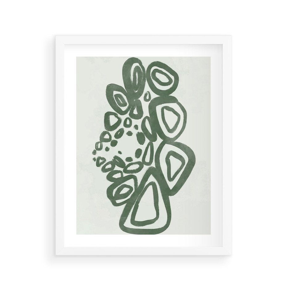 Plakat w ramie 40x50 - Migotliwe Widzenia Zieleni - zielona abstrakcja, zgaszona zieleń - rama biała