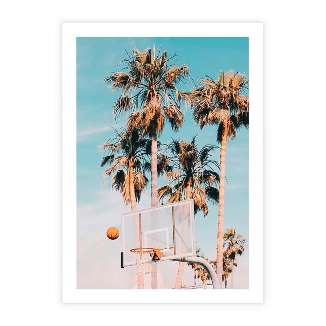 Plakat bez ramy 30x40 - Egzotyczna Koszykówka - palmy na tle nieba, koszykówka