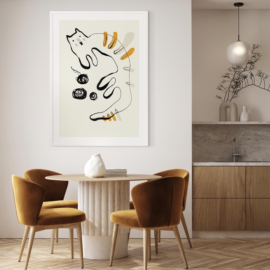 Plakat w ramie 50x70 - Picassowska Abstrakcja Kota - abstrakcyjna grafika kota, jak picasso - rama biała