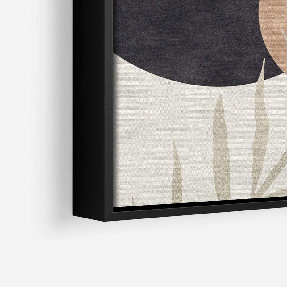 Obraz w ramie 70x50 - Symfonia skradzionych chwil - cienie liści palmy, beżowe tłó - rama czarna