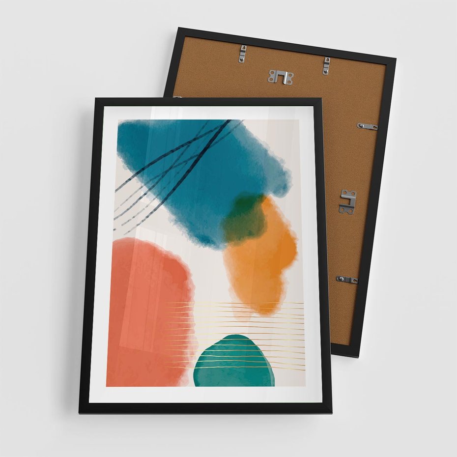 Plakat w ramie 50x70 - Migotliwe Pochwycenia - abstrakcyjne kolorowe plamy, akwarela - rama czarna