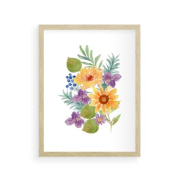 Plakat w ramie 40x50 - Kwiatowe Inspiracje - akwarelowe polne kwiaty, minimalistyczny plakat - rama drewno