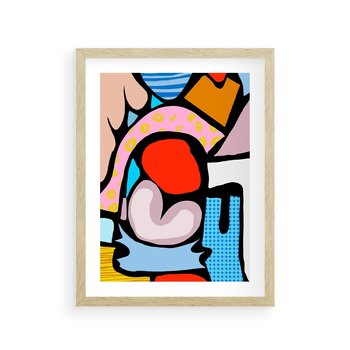 Plakat w ramie 30x40 - Czarny Komiks - abstrakcyjne formy, komiksowy styl - rama drewno