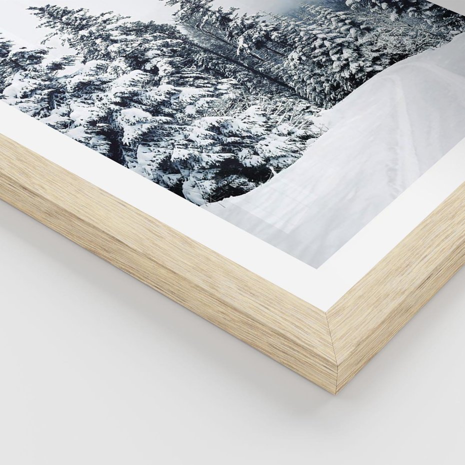 Plakat w ramie 50x70 - Zimowy Las Pod Kołdrą - las, zima - rama drewno