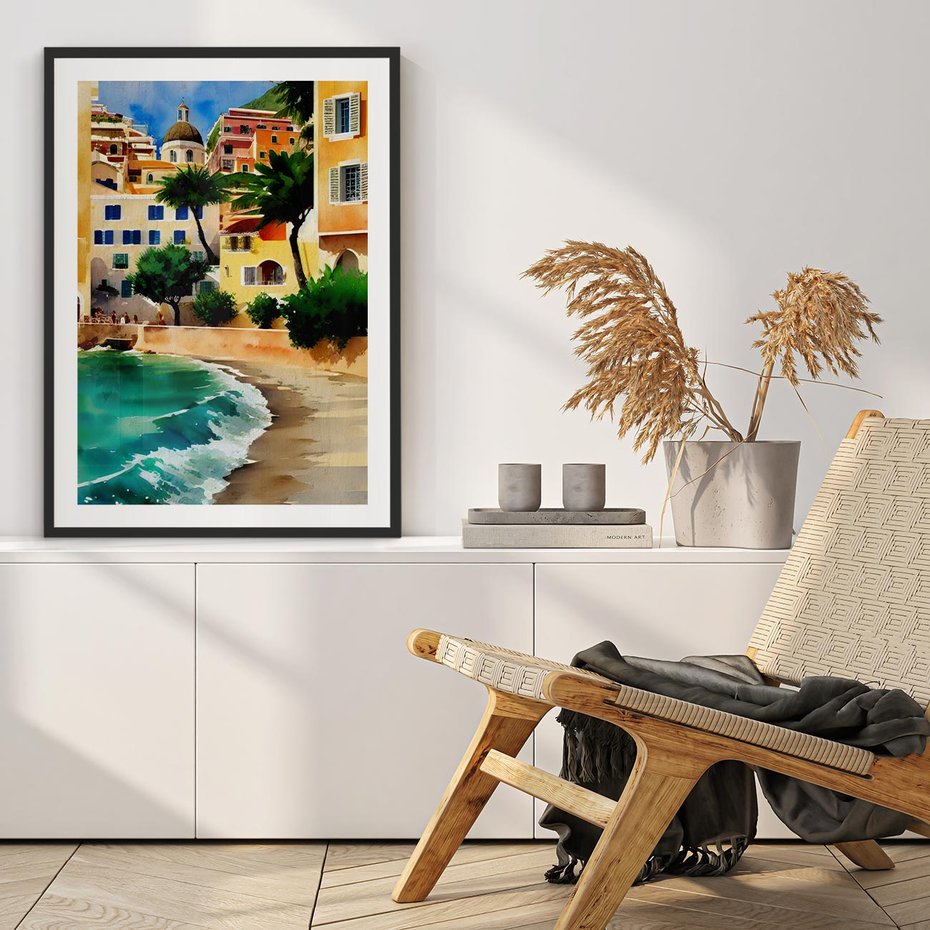 Plakat bez ramy 21x30 - Zamieszkajmy Tu - akwarela, śródziemnomorski klimat