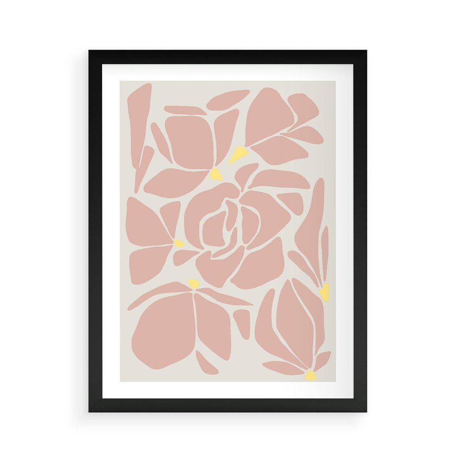 Plakat w ramie 50x70 - Rozplątane Akwarelowe Formy - abstrakcyjne boho kwiaty, kompozycja - rama czarna