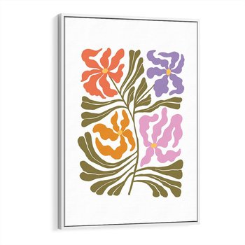 Obraz w ramie 70x100 - Rozplątane Wizje - abstrakcyjne kolorowe kwiaty, minimlizm - rama biała