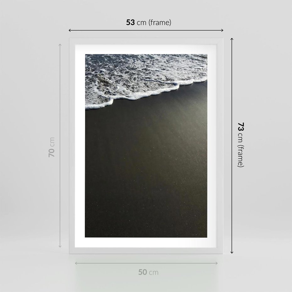 Plakat w ramie 50x70 - Morskie Fale na Plaży - plaża, morskie fale omywają piasek - rama biała