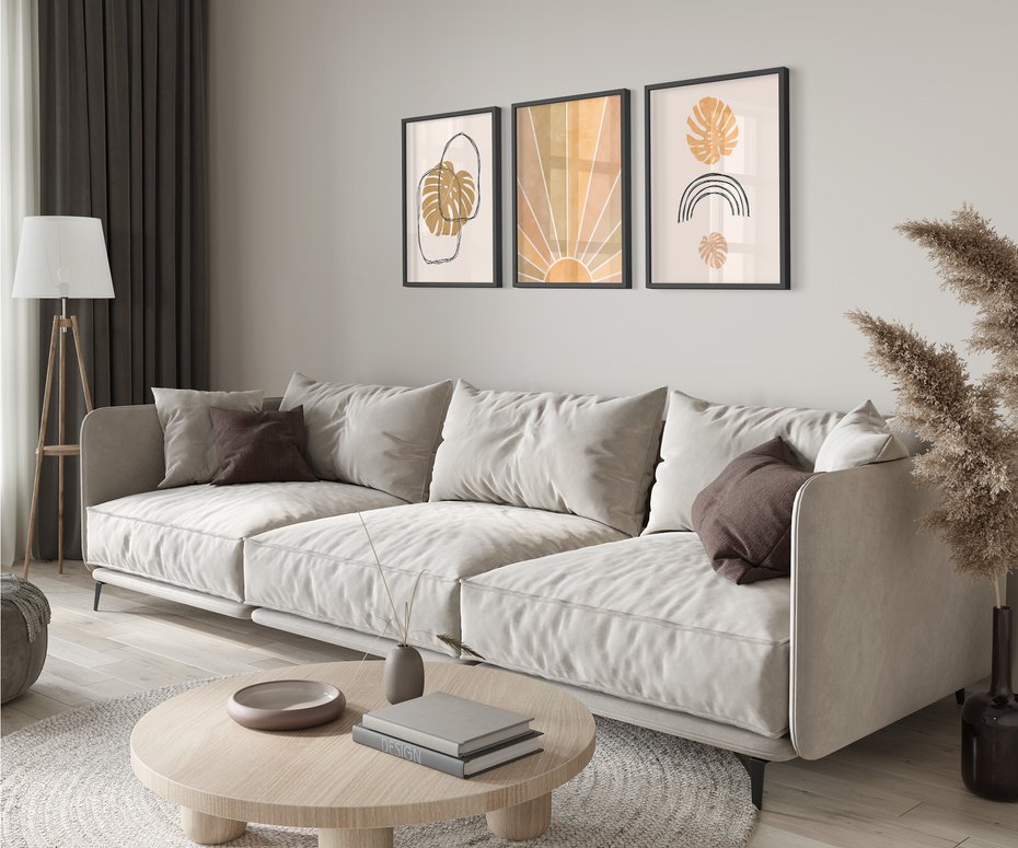 Zestaw obrazy w ramie 30x40 galeria - Boho, monstera, tęcza, nowoczesne - rama czarna