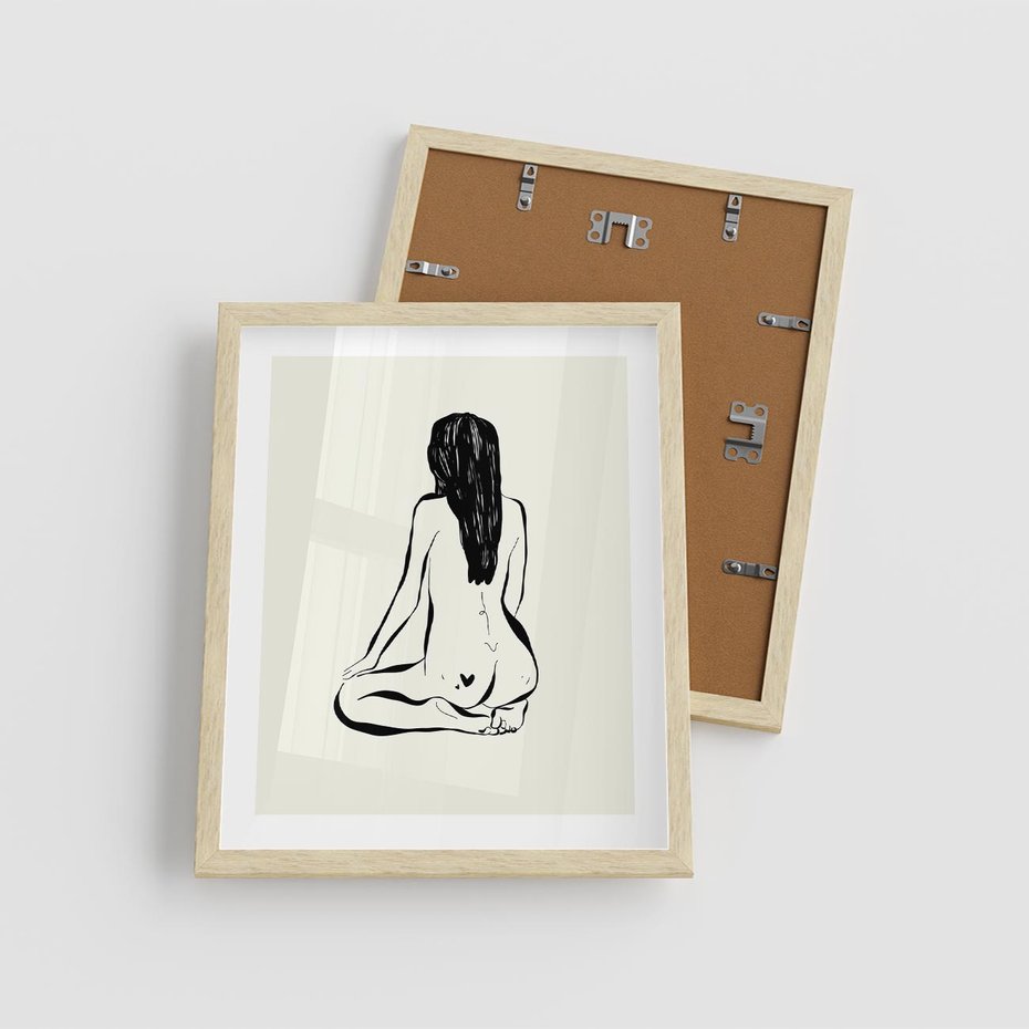 Plakat w ramie 40x50 - Minimalistyczna Piękność: Kobieta w Sztuce - grafika minimalizm, rysunek kobiety - rama drewno