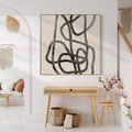 Obraz w ramie 80x80 - Przenikanie Wirtualnych Wymiarów - zaplątane minimalistyczne linie, na bezowym tle - rama drewno