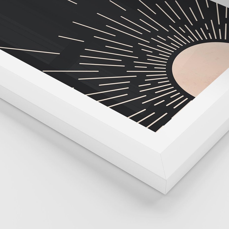 Plakat w ramie 30x40 - Słoneczny Portret Duszy - boho czarne słońce, nowoczesna grafika - rama biała