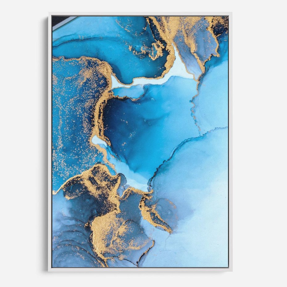 Obraz w ramie 70x100 - Elegancja i Wyrafinowanie - marmur, złoto - rama biała