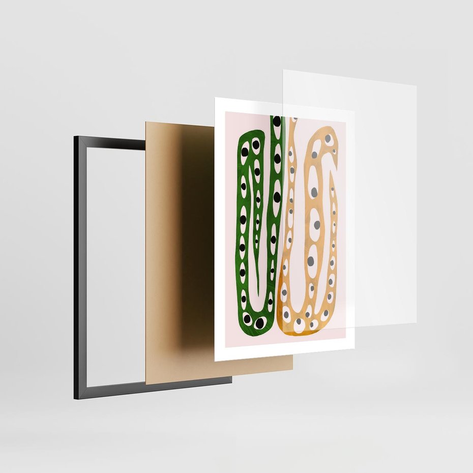 Plakat w ramie 50x70 - Migocące Zmaganie - abstrakcyjny obraz, dziwne kształty - rama czarna