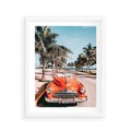 Plakat w ramie 40x50 - Retro Przejażdżka - pomarańczowy retro samochód, kabriolet - rama biała